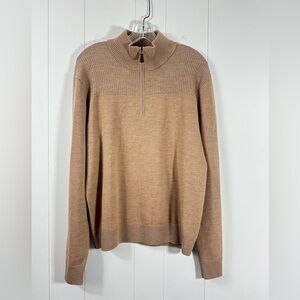 Bruno Magli Pique Merino Wool 1/4 Zip Sweater Mens L Knit Pullover Casual